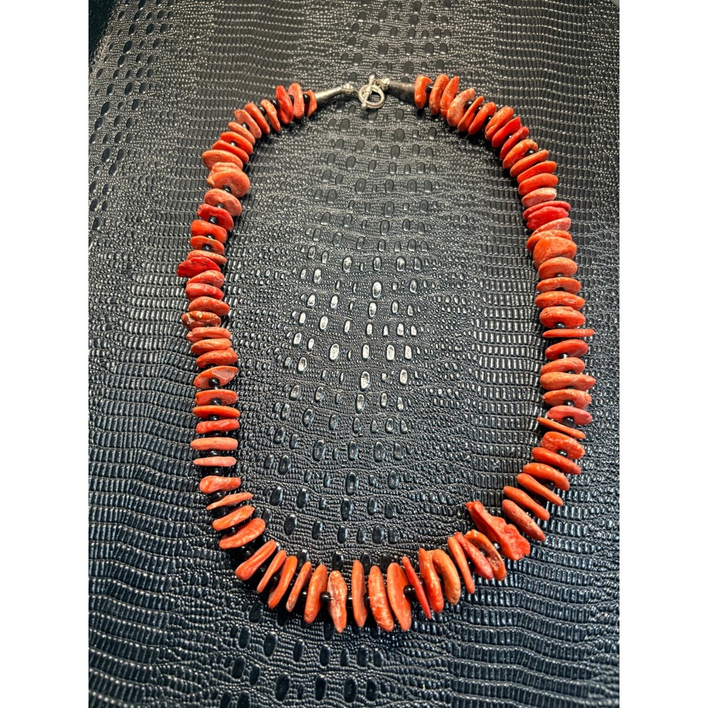 Vintage Red Coral Necklace Sterling Silver Toggle Clasp Handcrafted 20in
